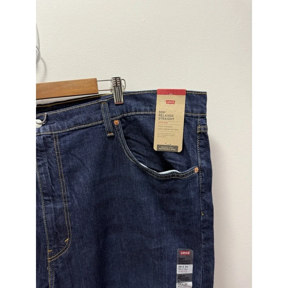 Levi's 559 Relaxed Straight Jeans Men 48x30 Big Tall Dark Wash Stretch NWT Levis